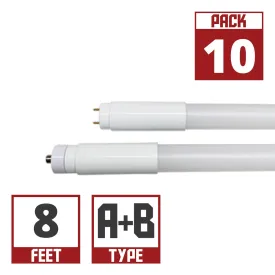 10 Pack - 8ft LED T8 Tube, 42 Watts, 5500 Lumens, 5000K, R17D Base, Hybrid, Double End