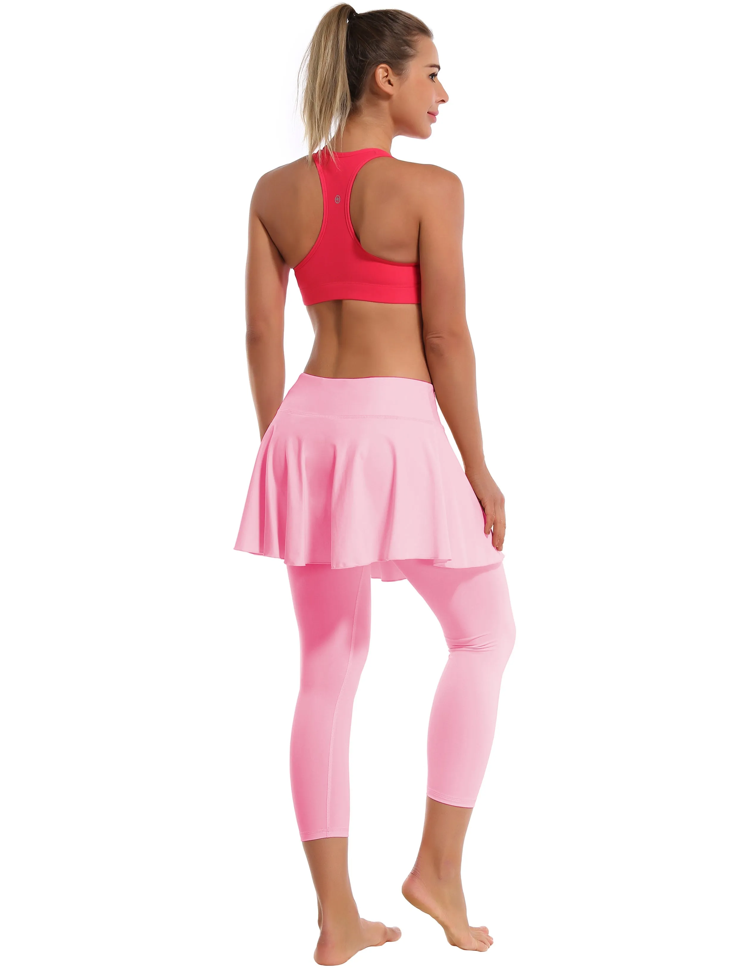 19" Capris Tennis Golf Skirted Leggings with Pockets lightpink_Jogging