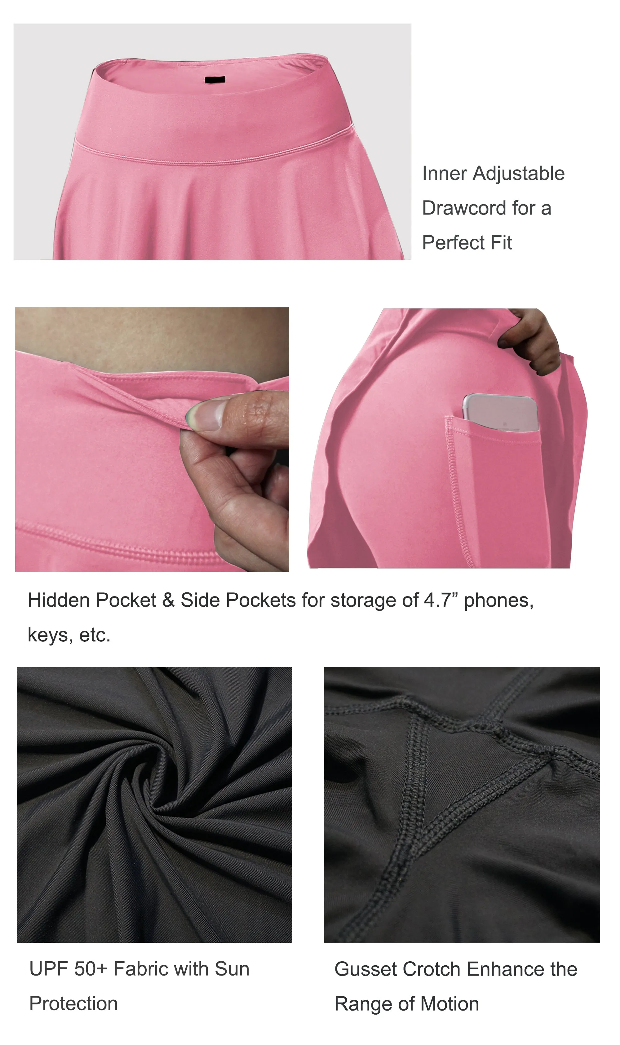 19" Capris Tennis Golf Skirted Leggings with Pockets lightpink_Jogging