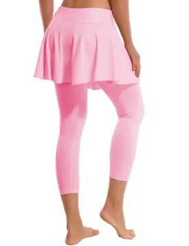 19" Capris Tennis Golf Skirted Leggings with Pockets lightpink_Jogging