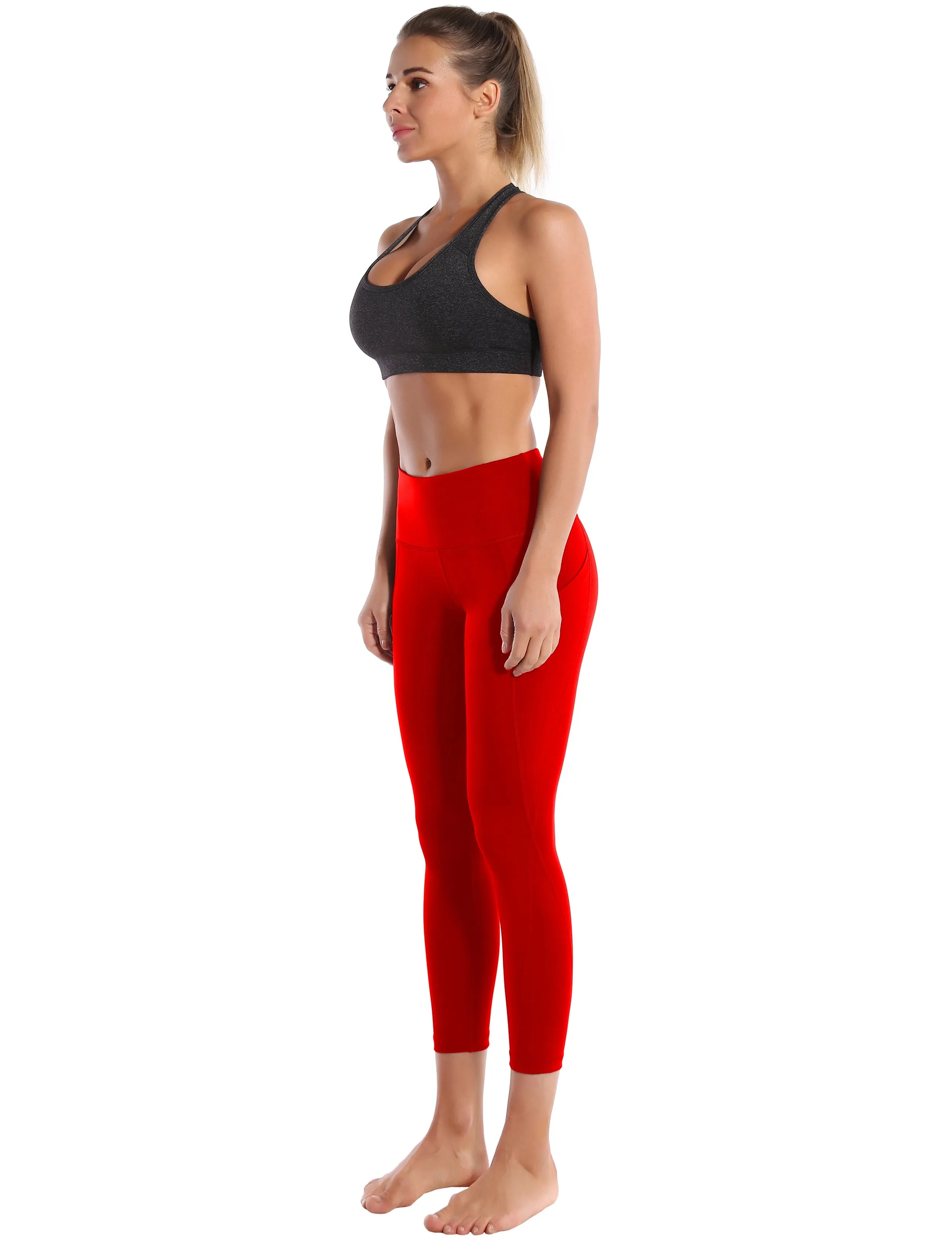 22" High Waist Side Pockets Capris scarlet_Jogging