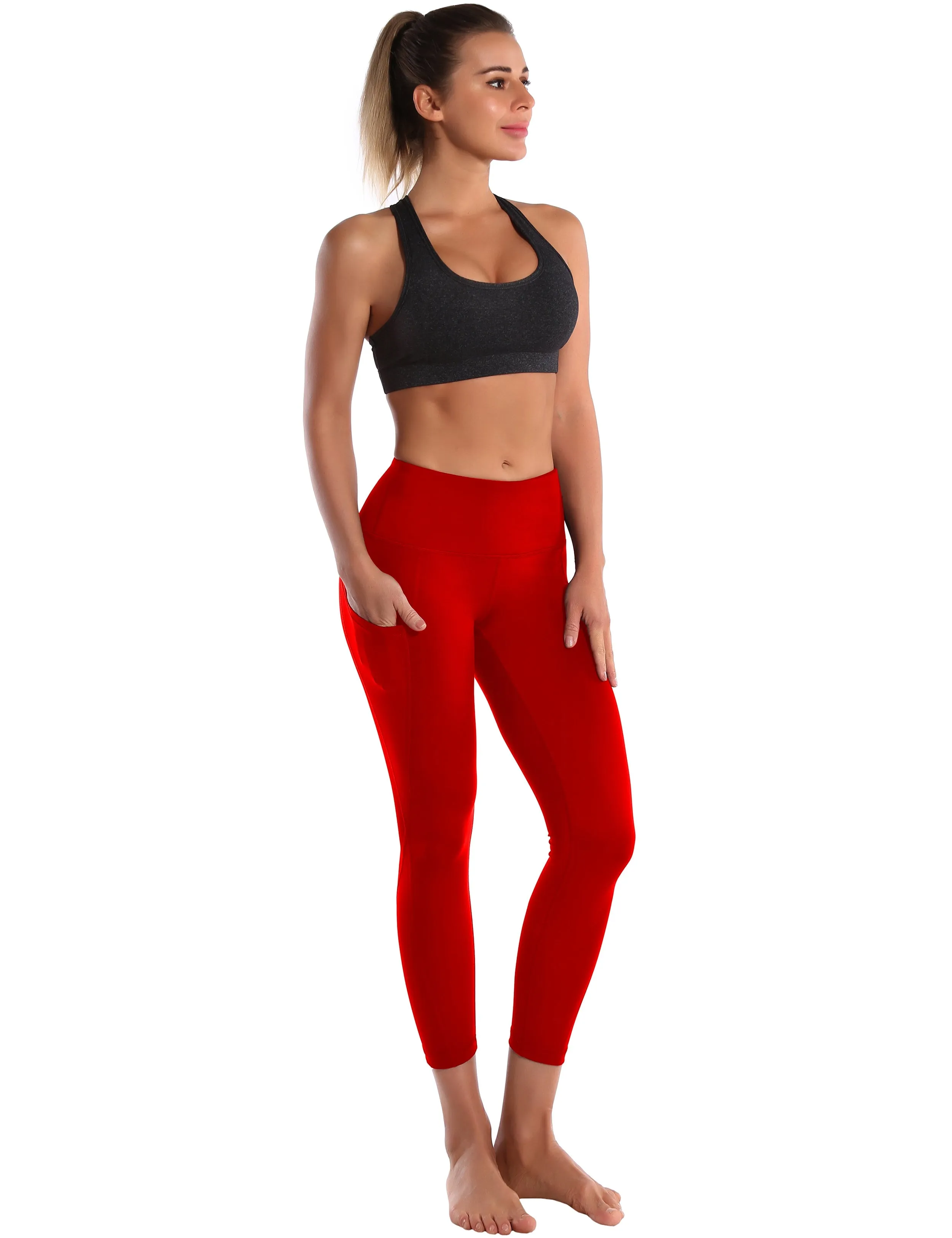 22" High Waist Side Pockets Capris scarlet_Jogging