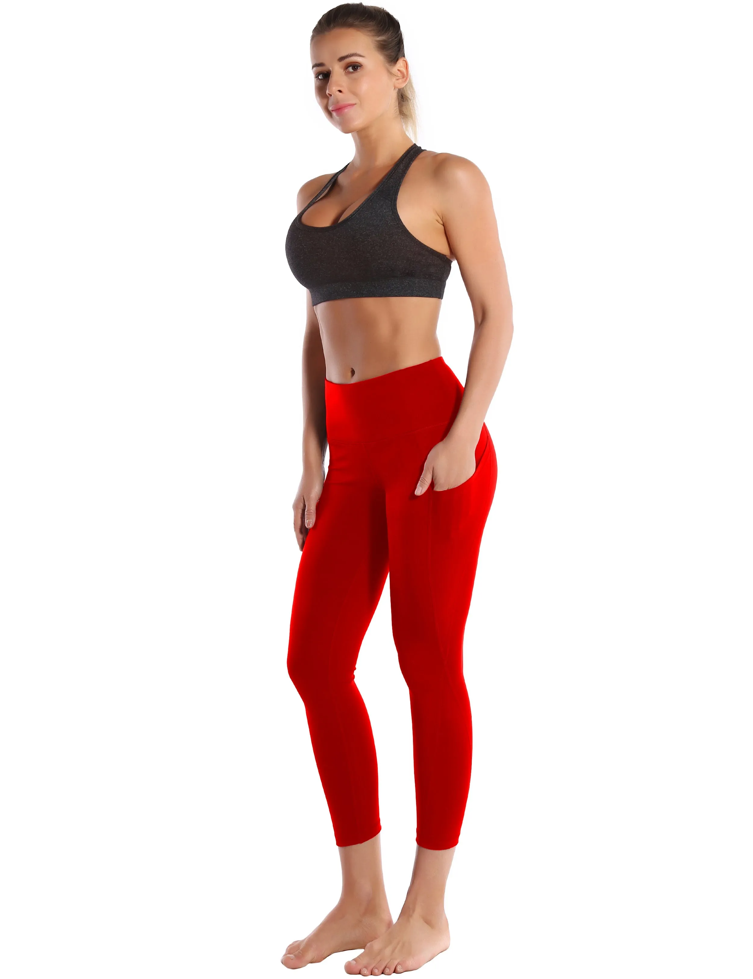 22" High Waist Side Pockets Capris scarlet_Jogging
