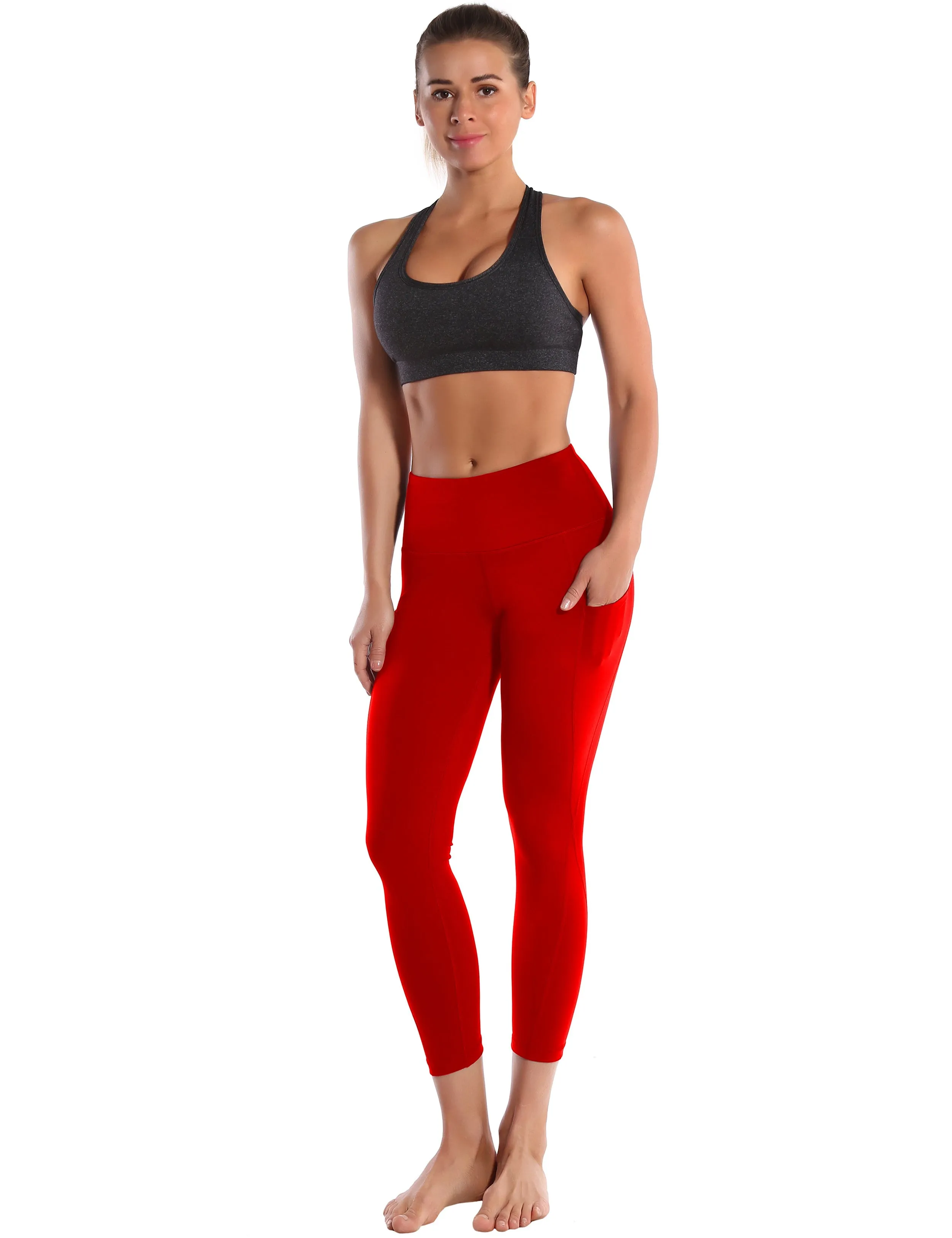 22" High Waist Side Pockets Capris scarlet_Jogging
