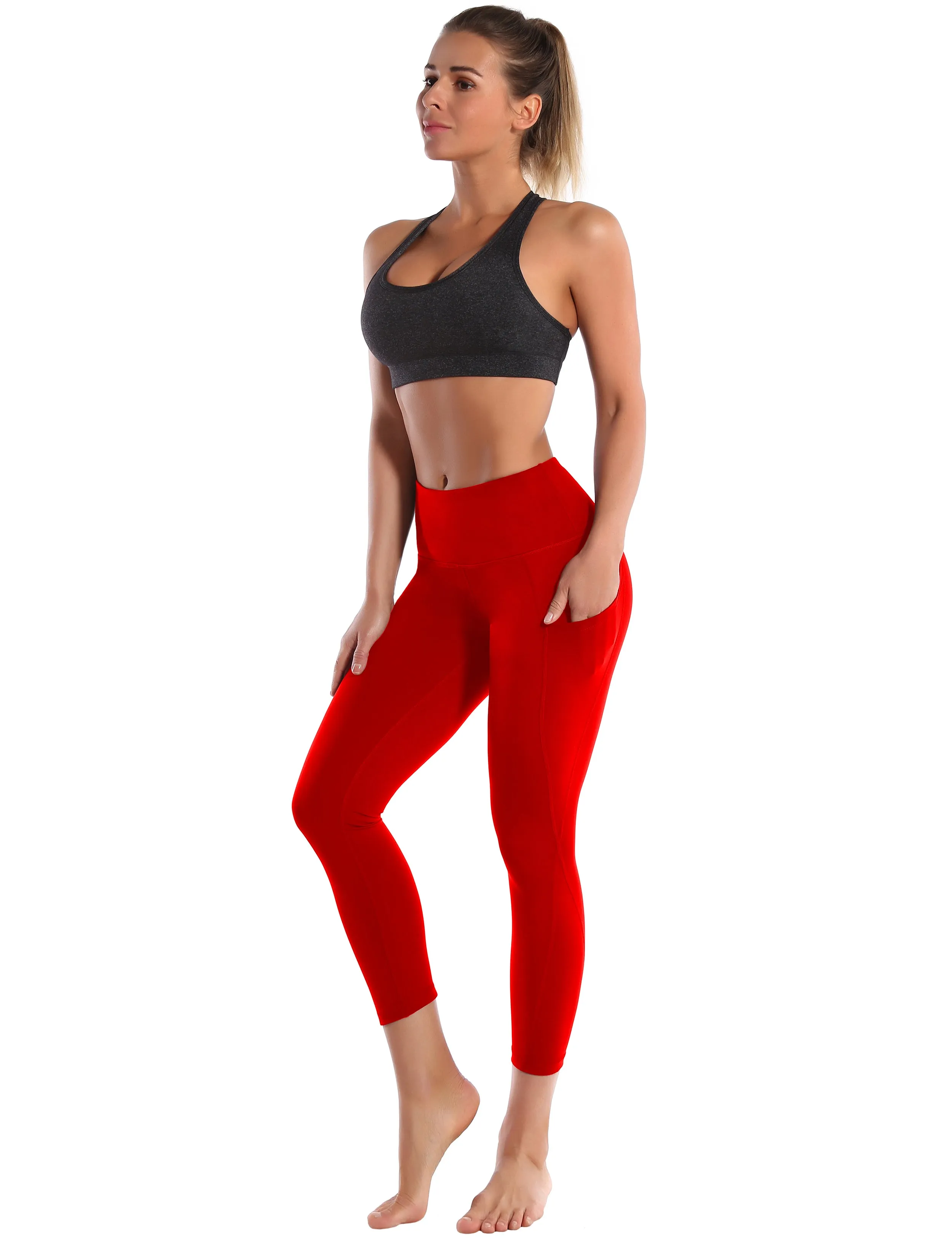 22" High Waist Side Pockets Capris scarlet_Jogging