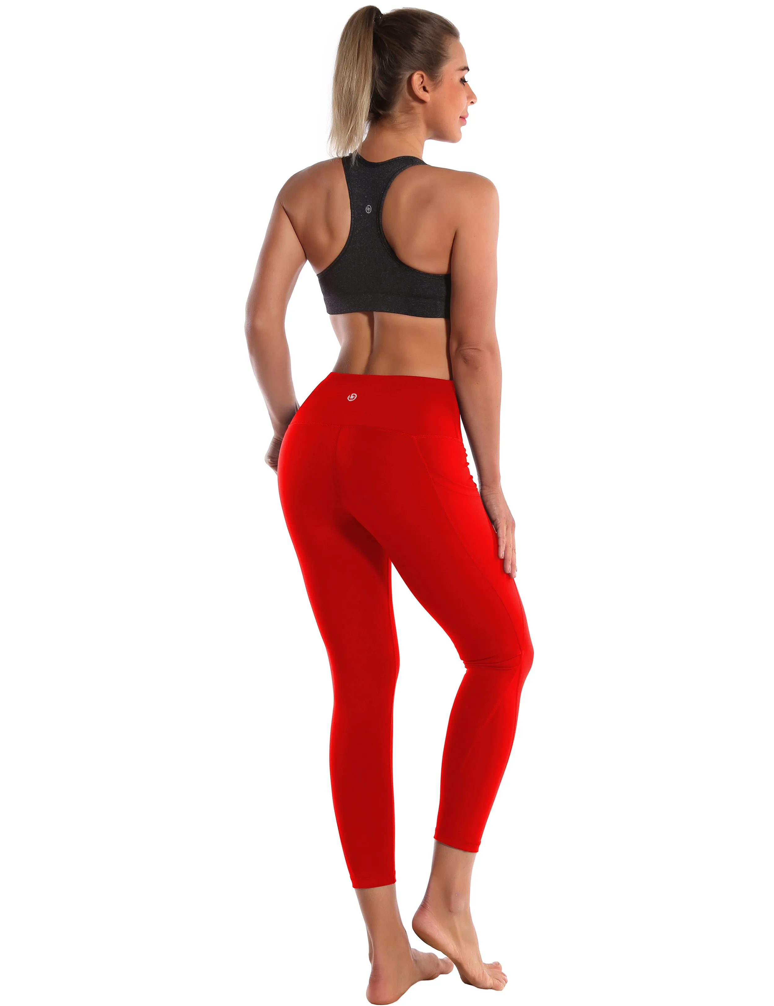 22" High Waist Side Pockets Capris scarlet_Jogging