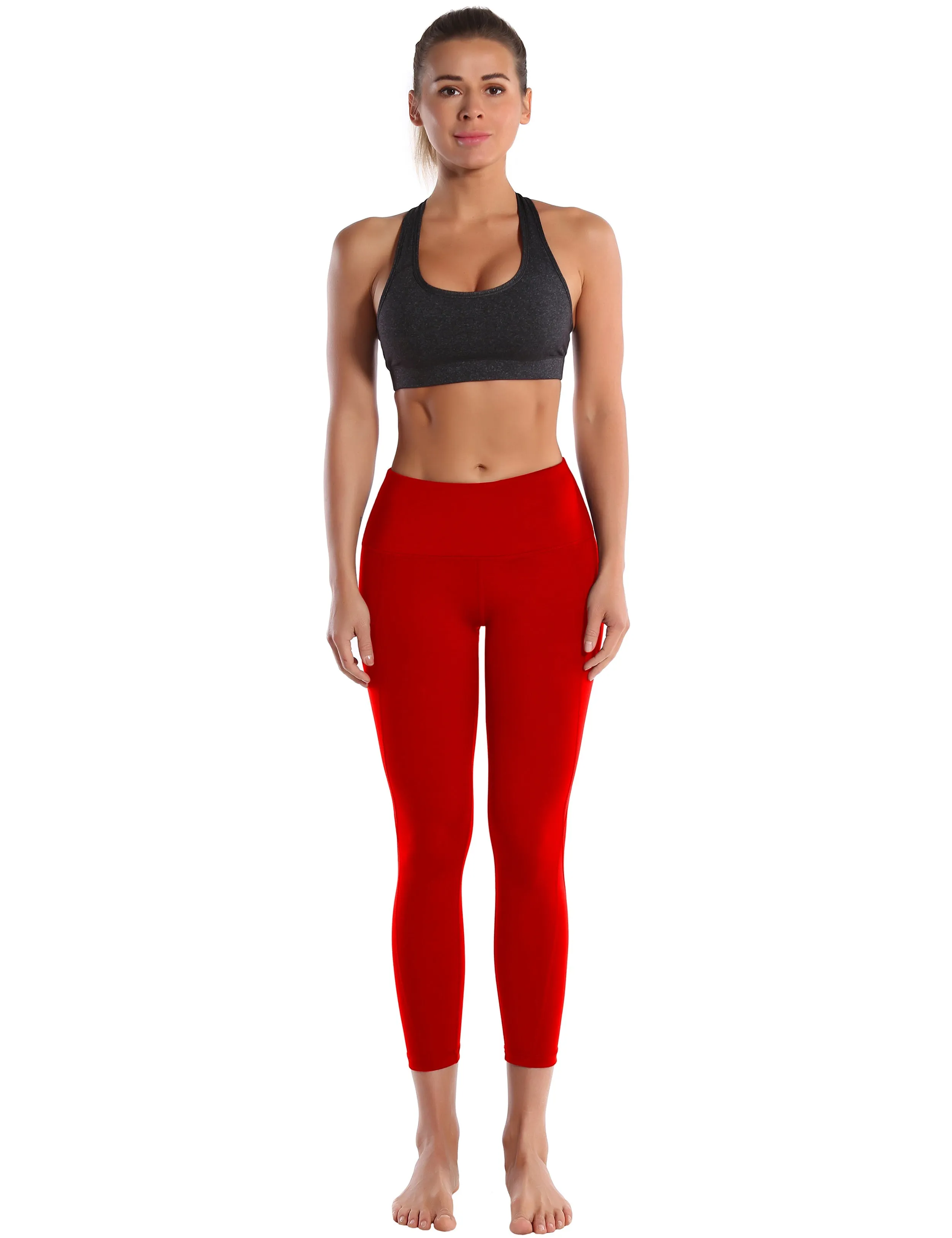 22" High Waist Side Pockets Capris scarlet_Jogging