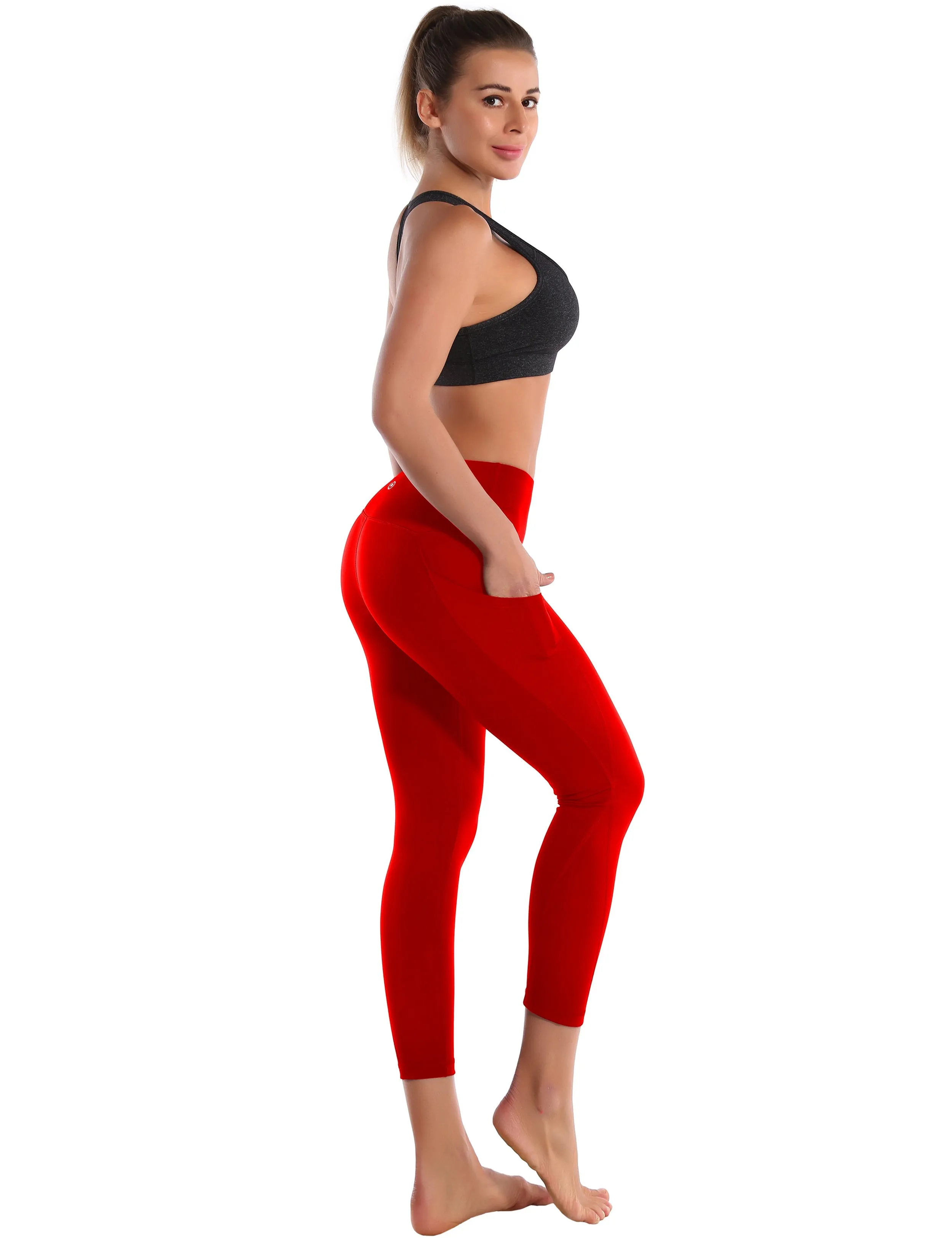 22" High Waist Side Pockets Capris scarlet_Jogging