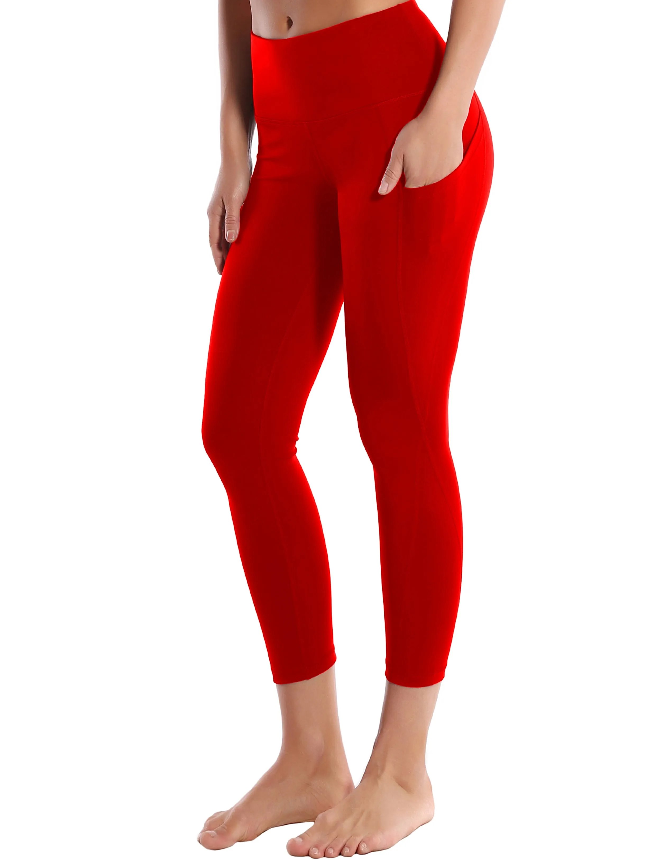 22" High Waist Side Pockets Capris scarlet_Jogging