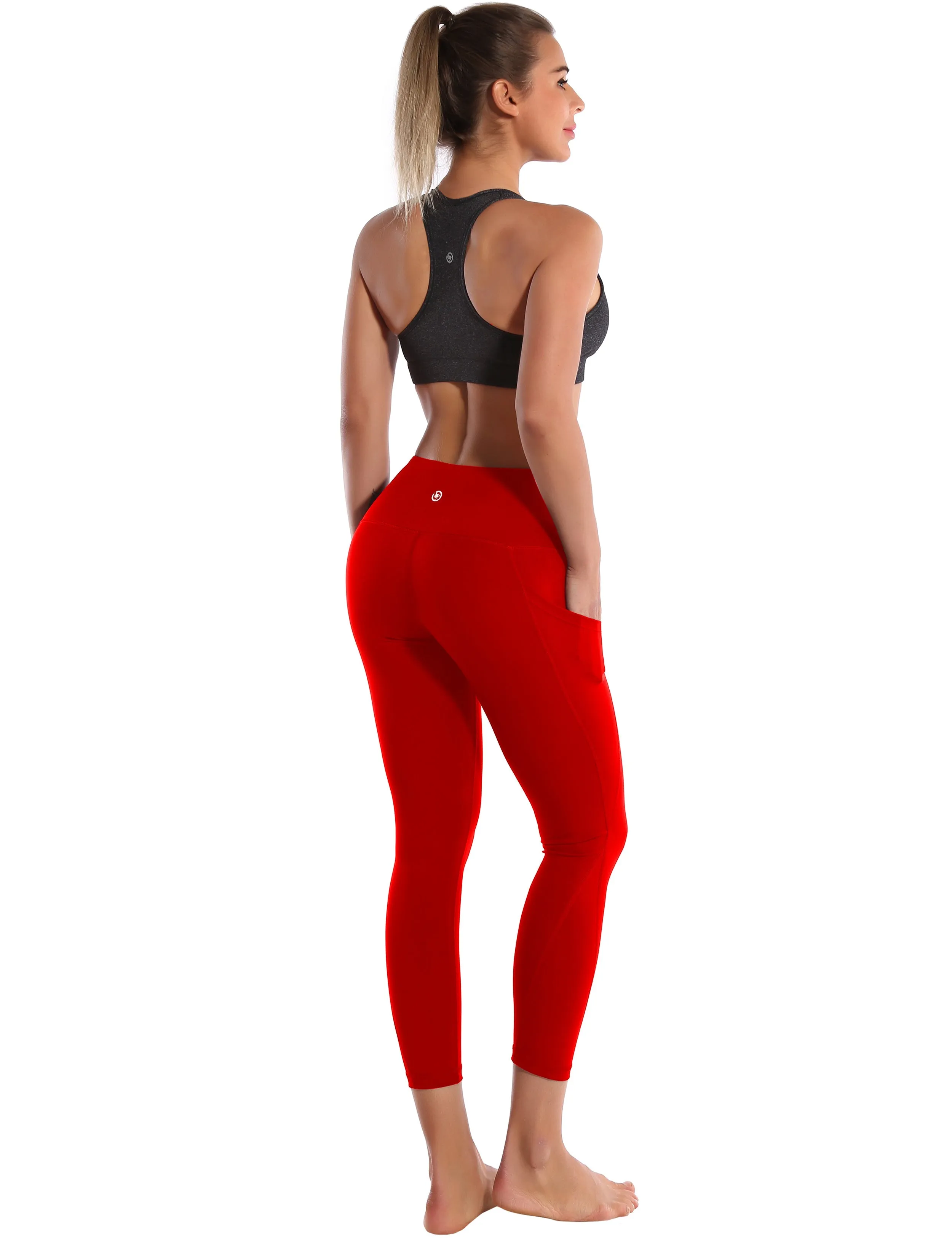 22" High Waist Side Pockets Capris scarlet_Jogging