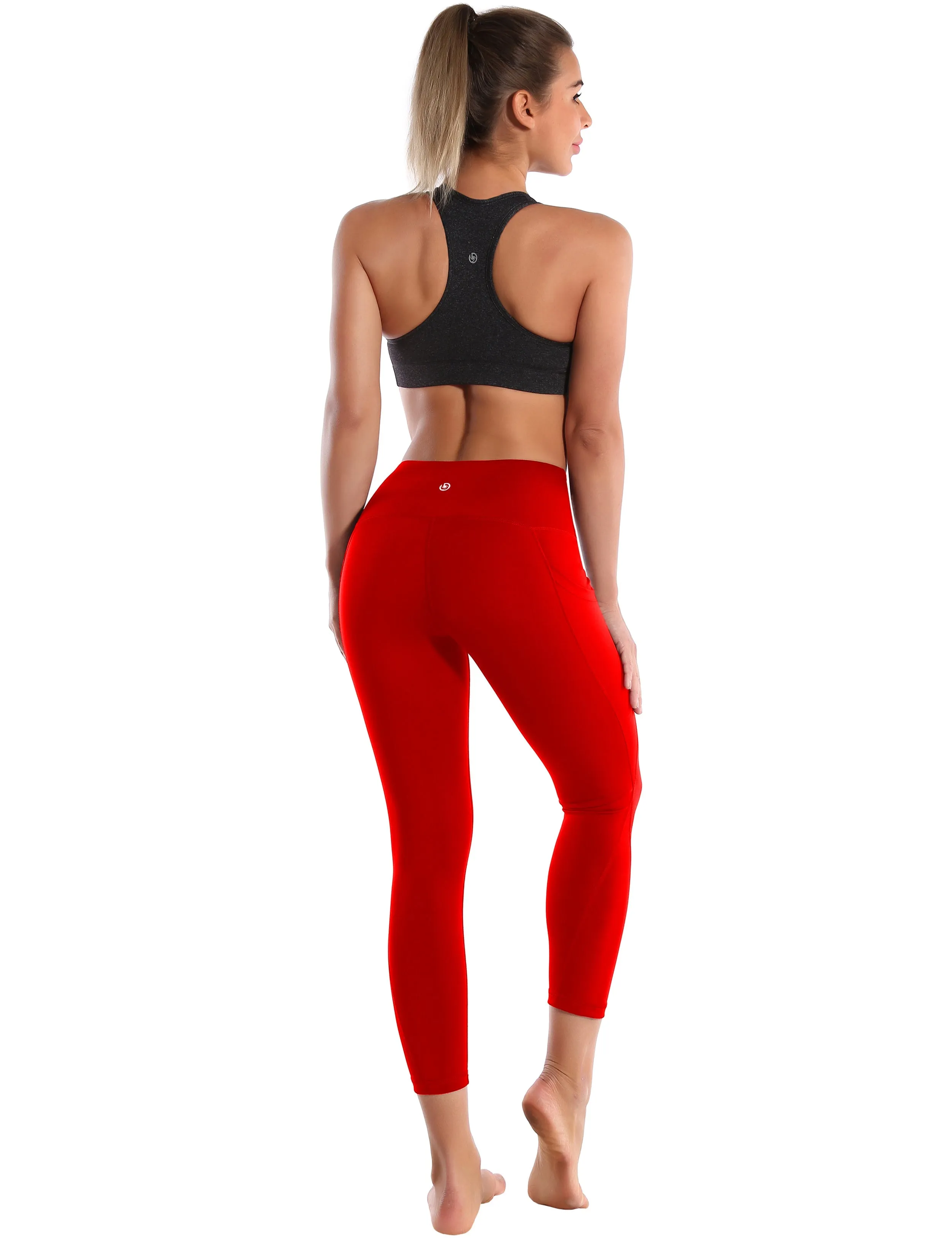 22" High Waist Side Pockets Capris scarlet_Jogging