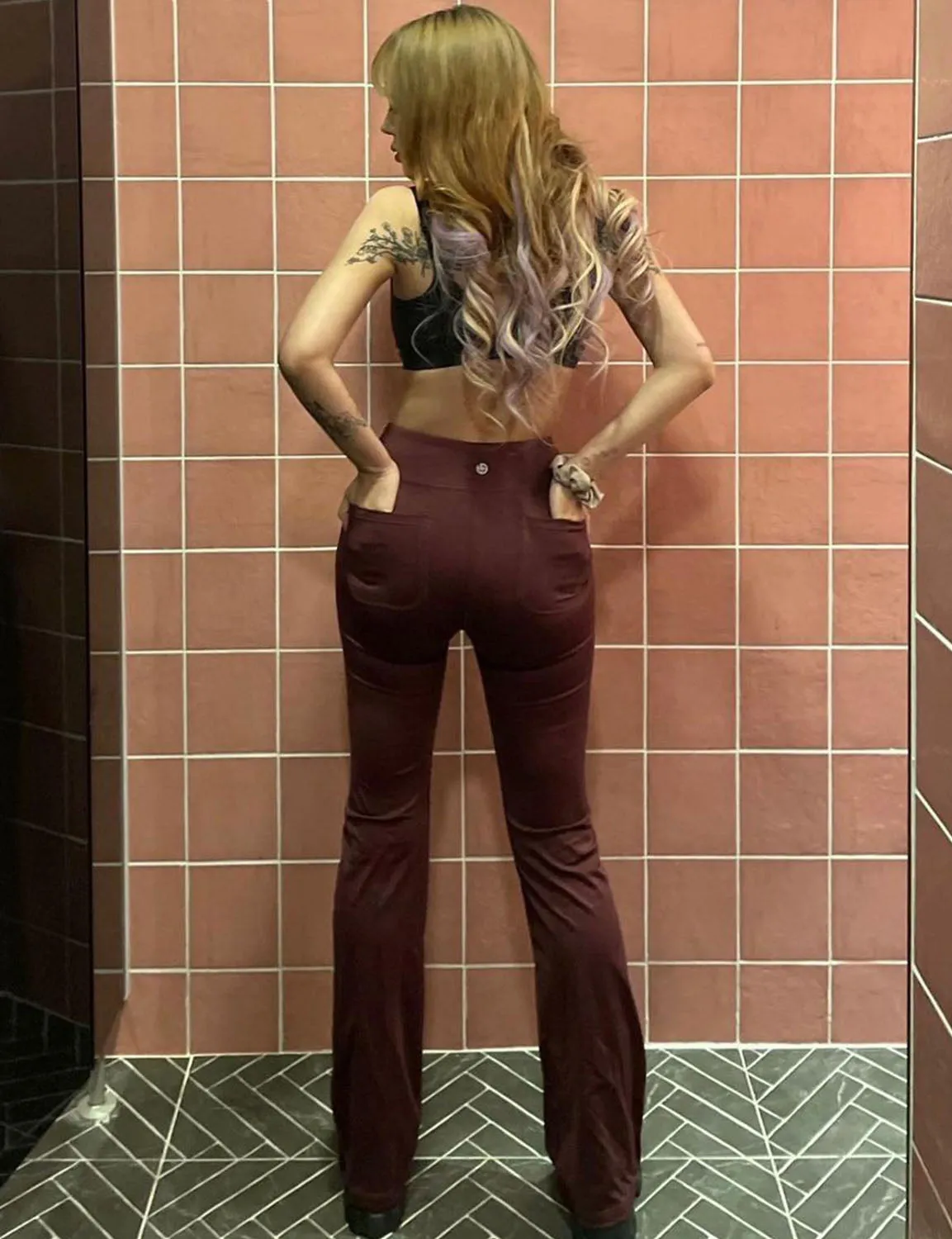 29" 31" 33" 35" Bootcut Leggings with Pockets mahoganymaroon ins_Jogging