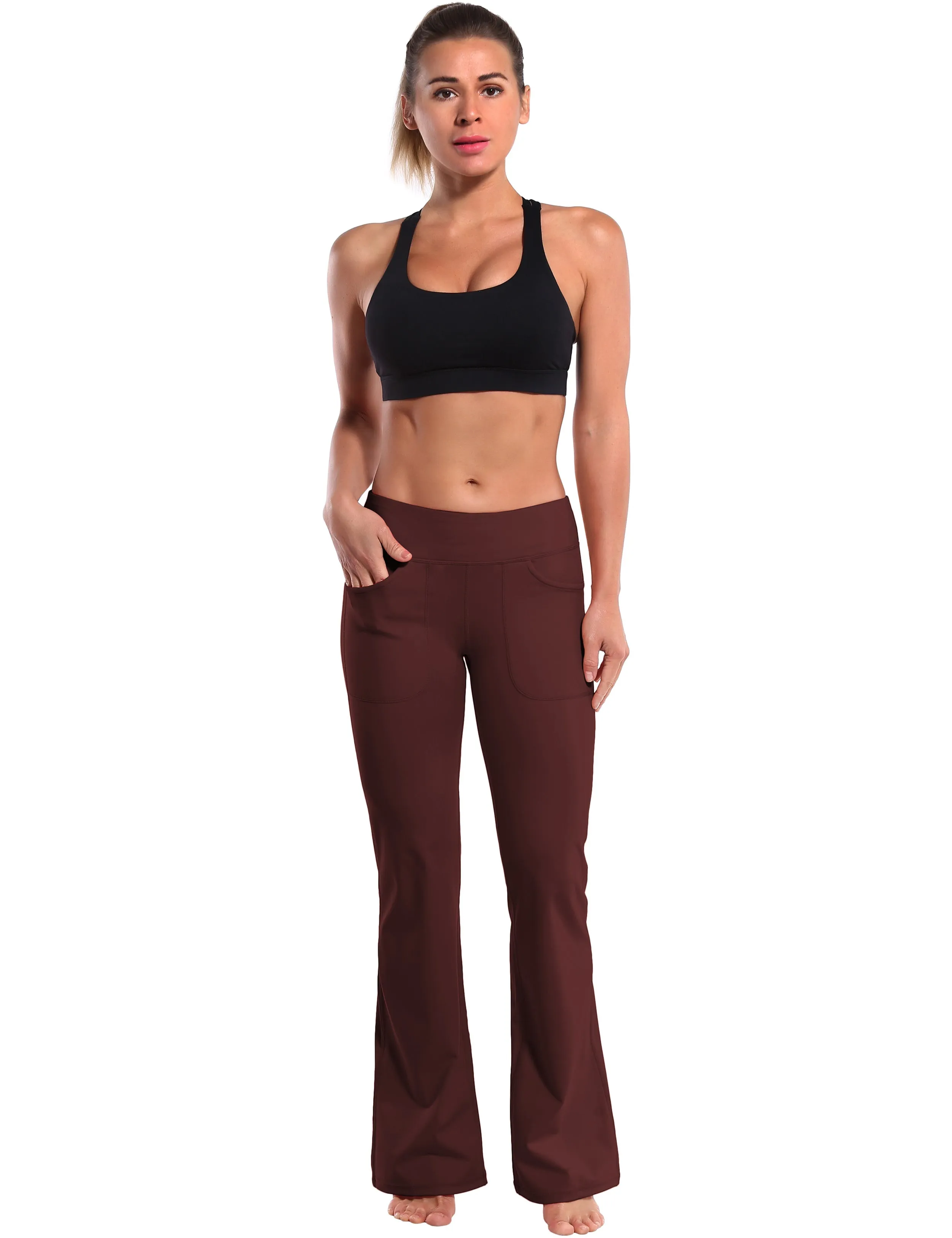 29" 31" 33" 35" Bootcut Leggings with Pockets mahoganymaroon ins_Jogging