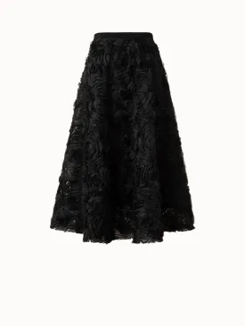 A-Line Midi Skirt with 3D Carnation Embroidery