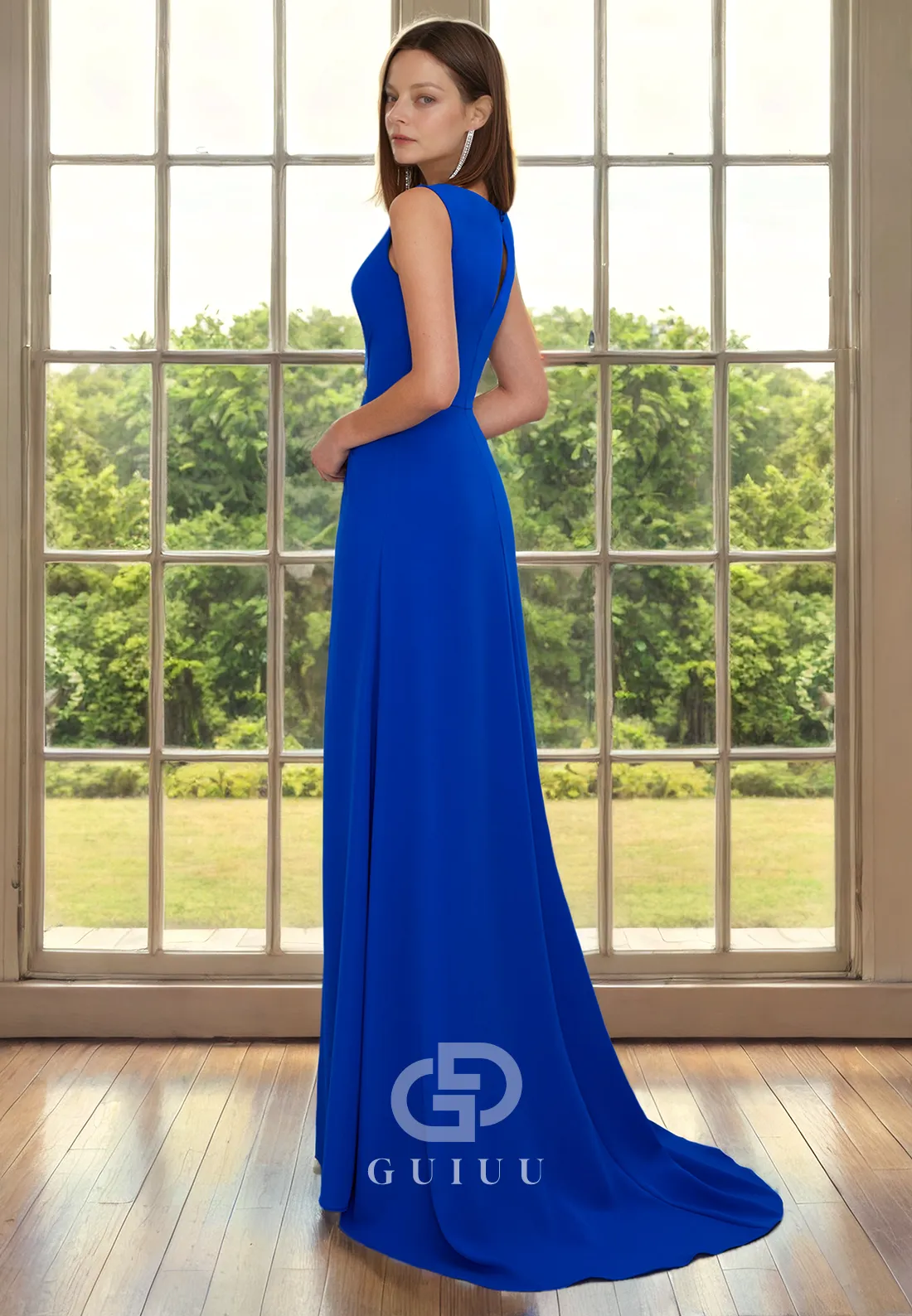 A-Line V Neck Straps Sleeveless Pleated Wedding Guest Mother of Bride Dress