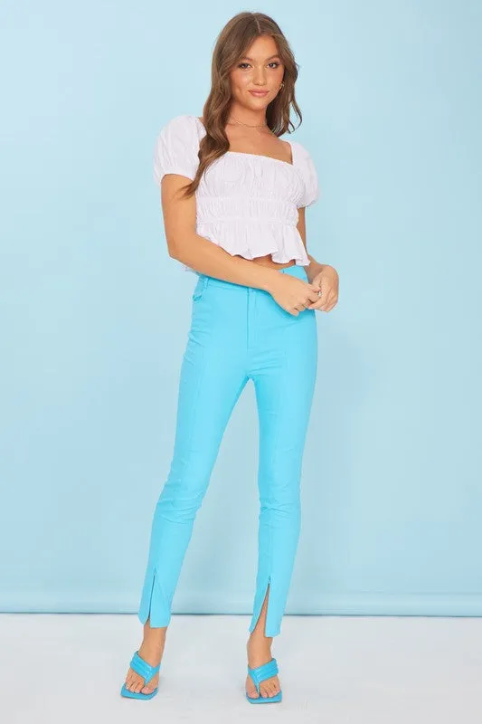 Aqua Blue Waxed Finish Super Stretch Summer Jeggings