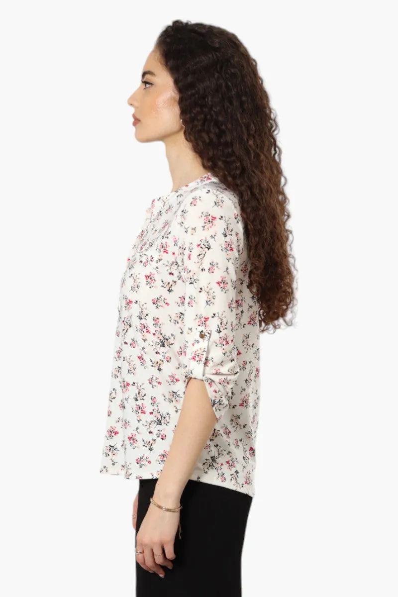 Beechers Brook Floral Roll Up Sleeve Henley Shirt - White