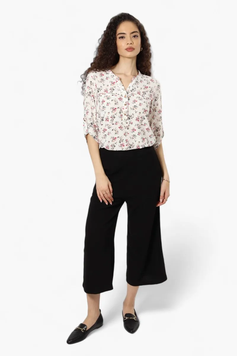 Beechers Brook Floral Roll Up Sleeve Henley Shirt - White