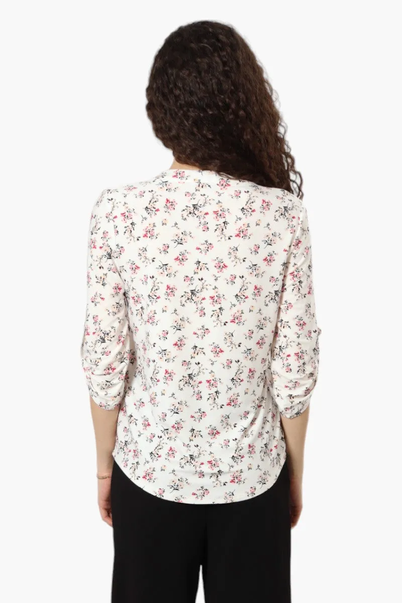 Beechers Brook Floral Roll Up Sleeve Henley Shirt - White