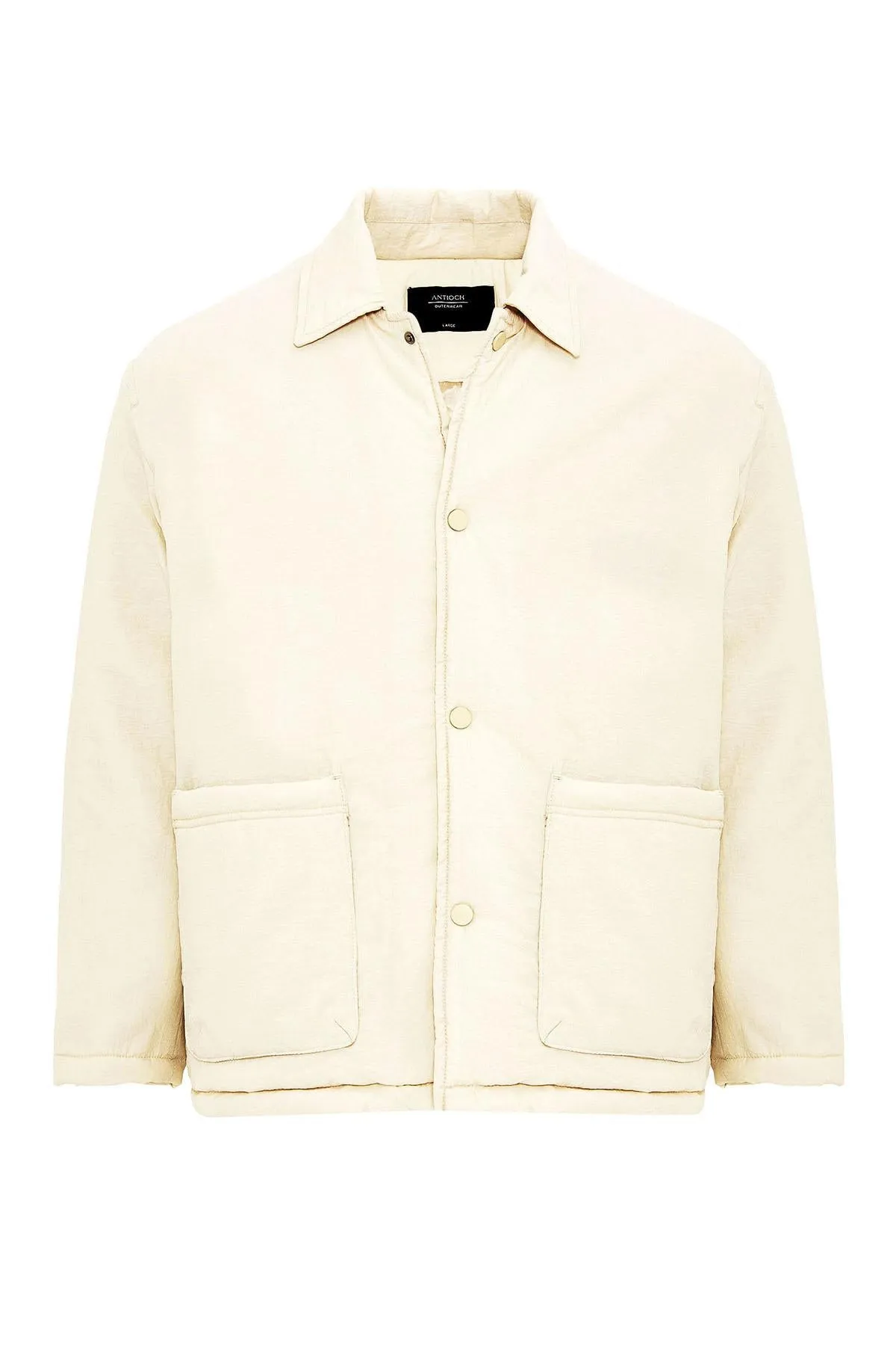 Beige Lightly Padded Men's Jacket with Cargo Pockets - Wessi