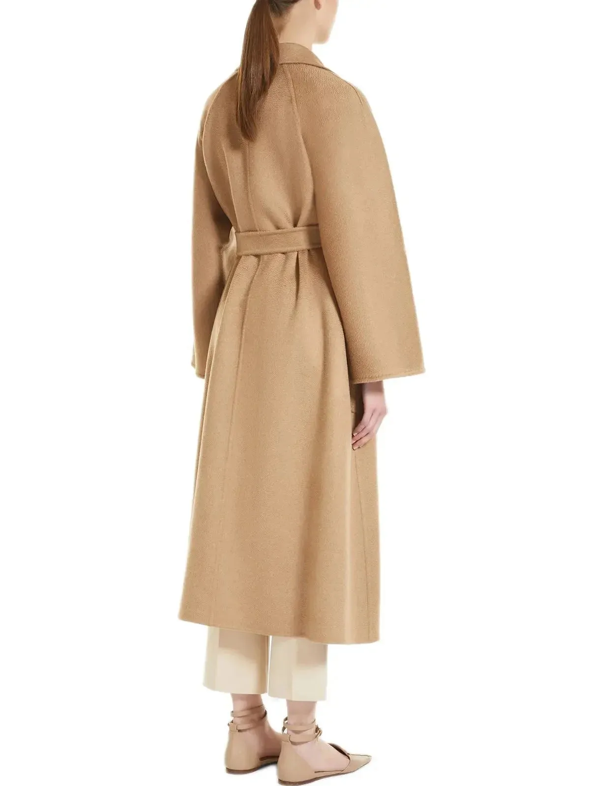 Belted Cashmere and Wool Coat in Natural Beige