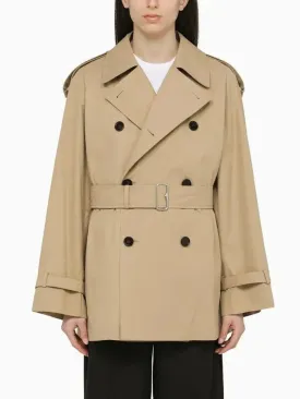 Belted Double-Breasted Beige Trench Jacket