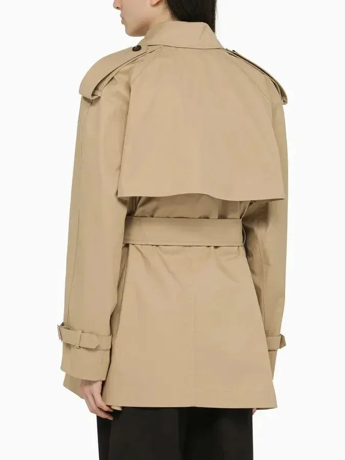 Belted Double-Breasted Beige Trench Jacket