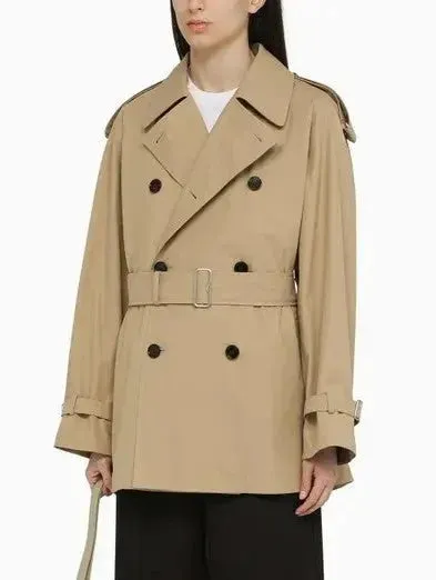 Belted Double-Breasted Beige Trench Jacket