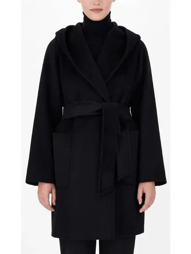 Belted Hooded Midi Coat in Black