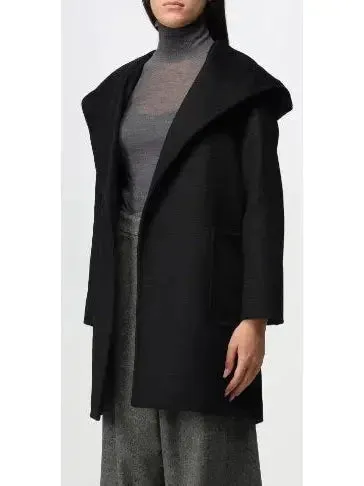 Belted Hooded Midi Coat in Black