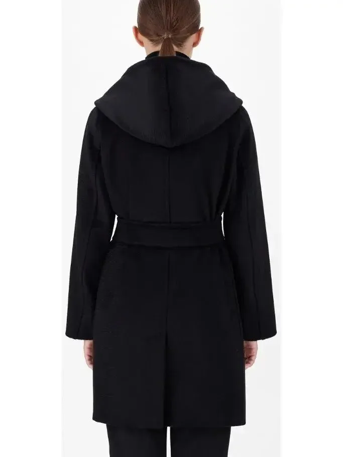 Belted Hooded Midi Coat in Black