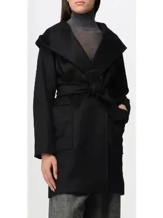 Belted Hooded Midi Coat in Black