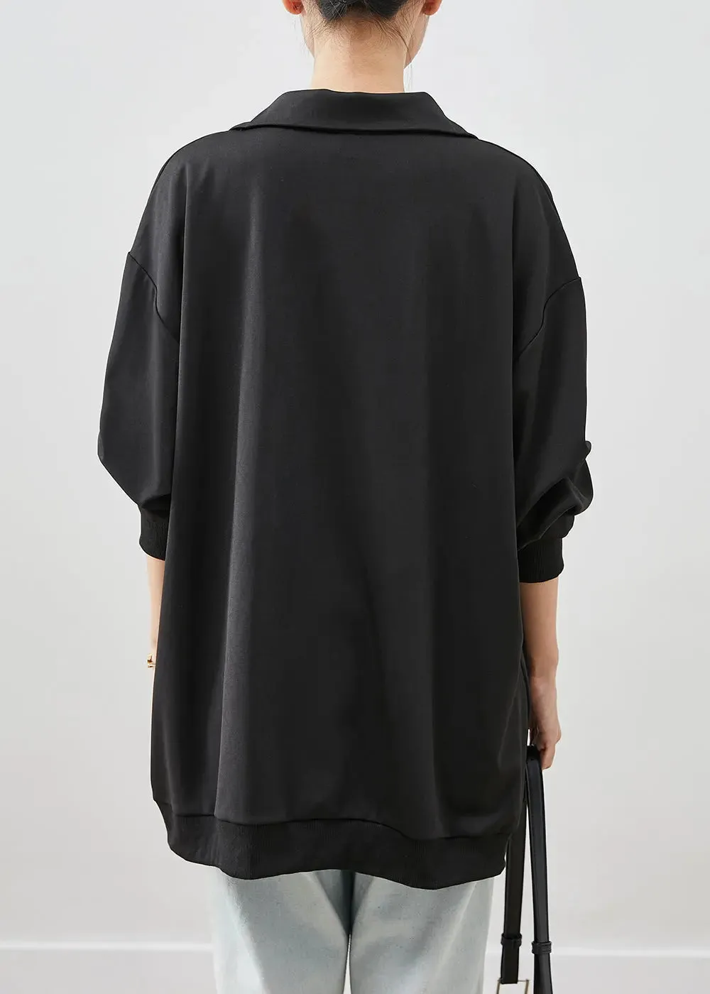 Black Oversized Patchwork Cotton Coats