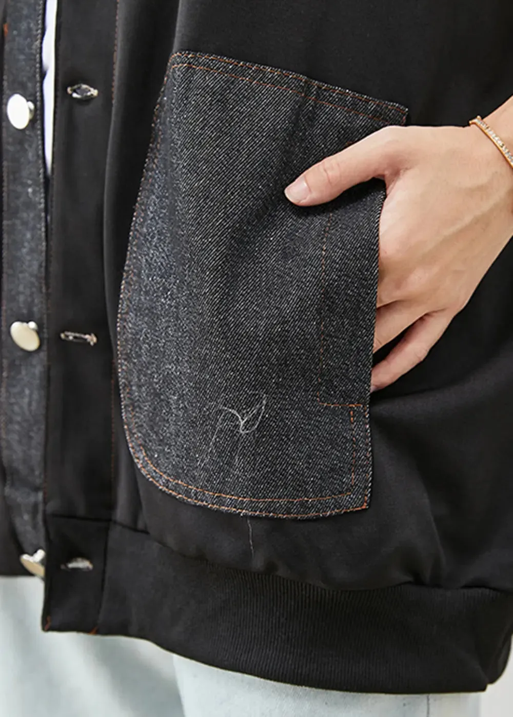 Black Oversized Patchwork Cotton Coats