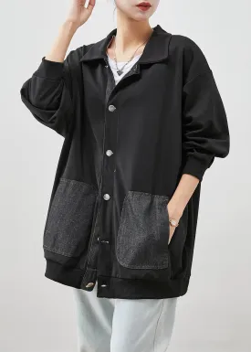 Black Oversized Patchwork Cotton Coats