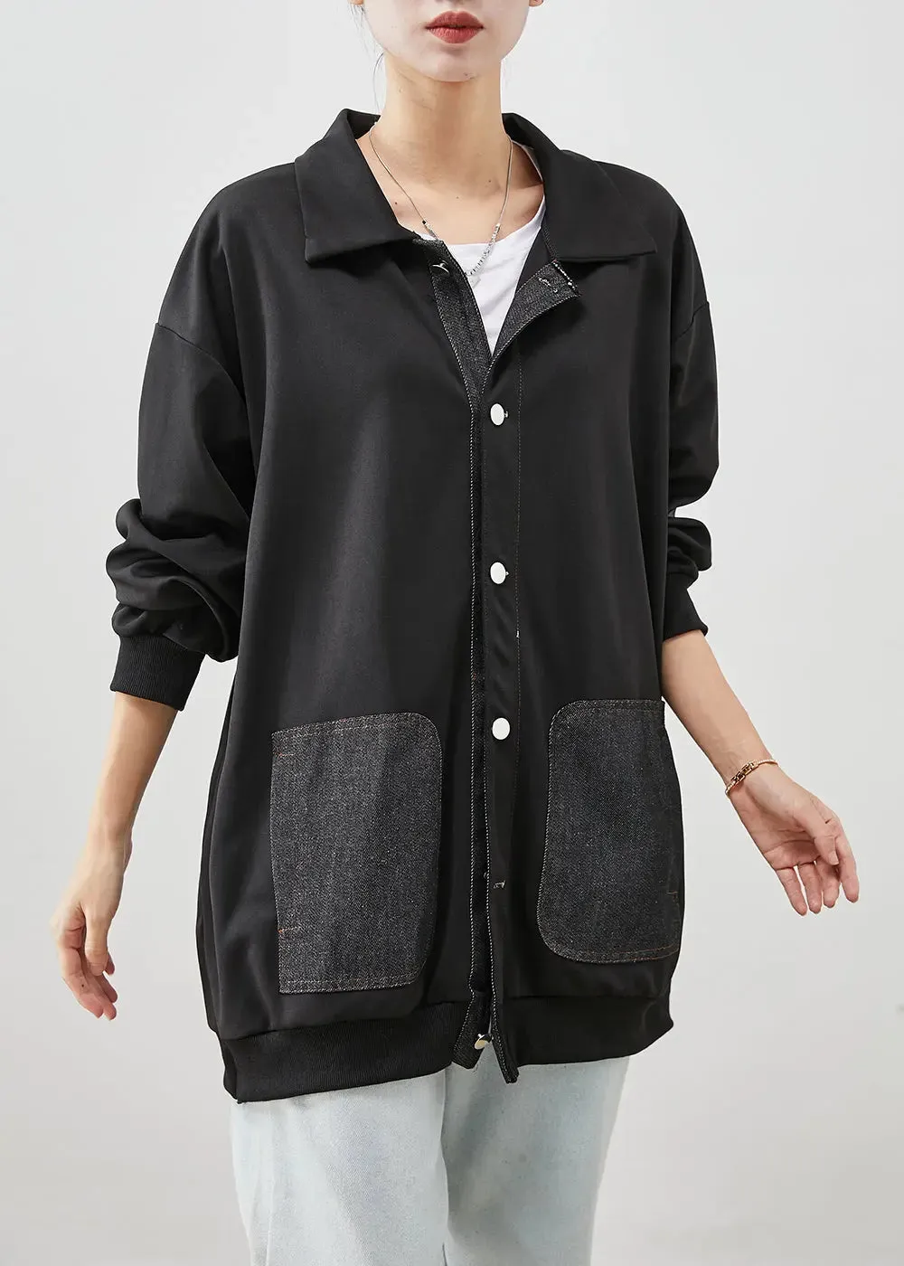 Black Oversized Patchwork Cotton Coats