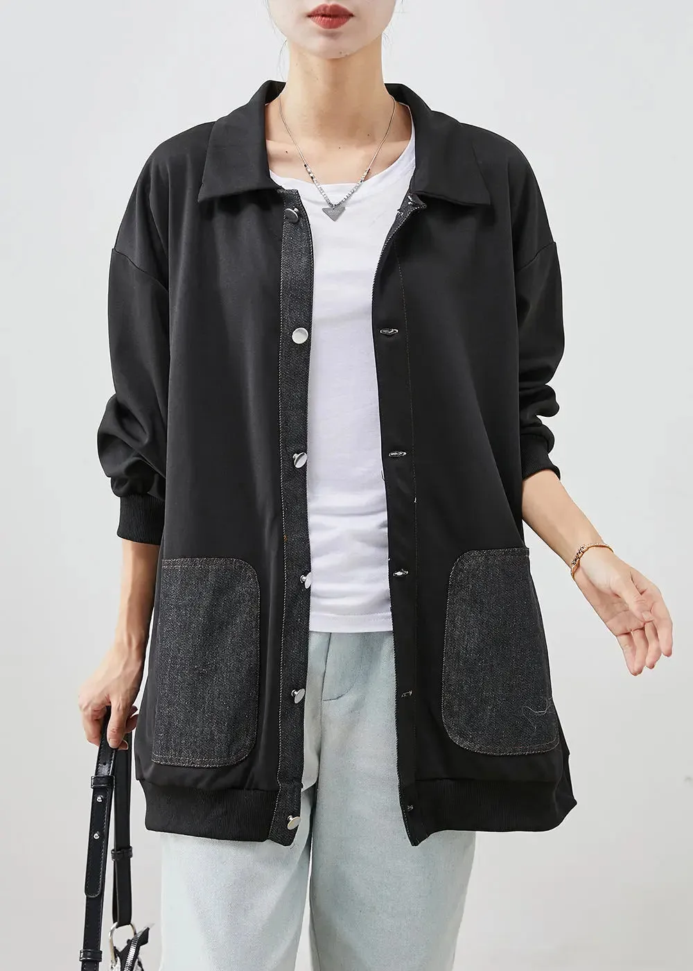 Black Oversized Patchwork Cotton Coats