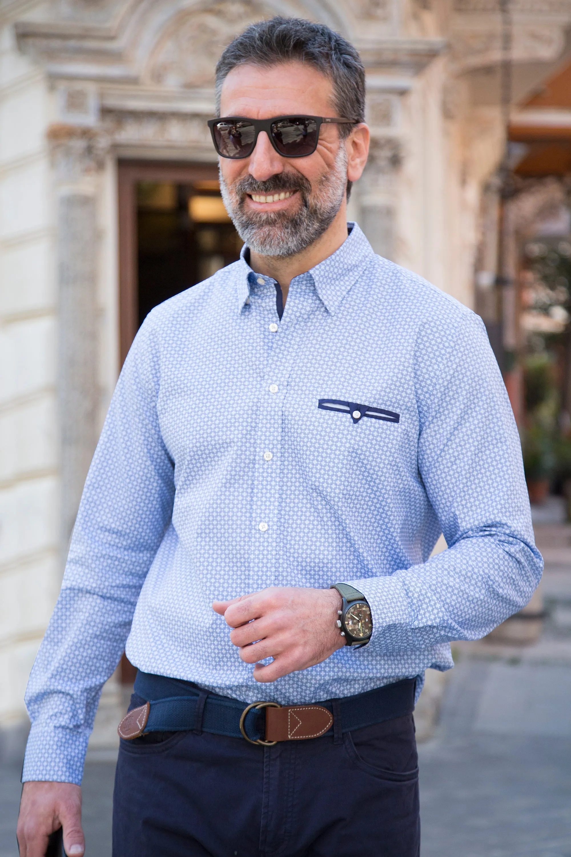 Blue Chain Link Print Men's Shirt