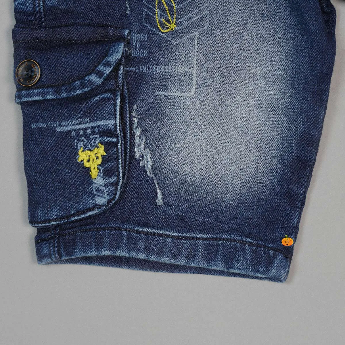 Blue Denim Shaded Shorts for Boys