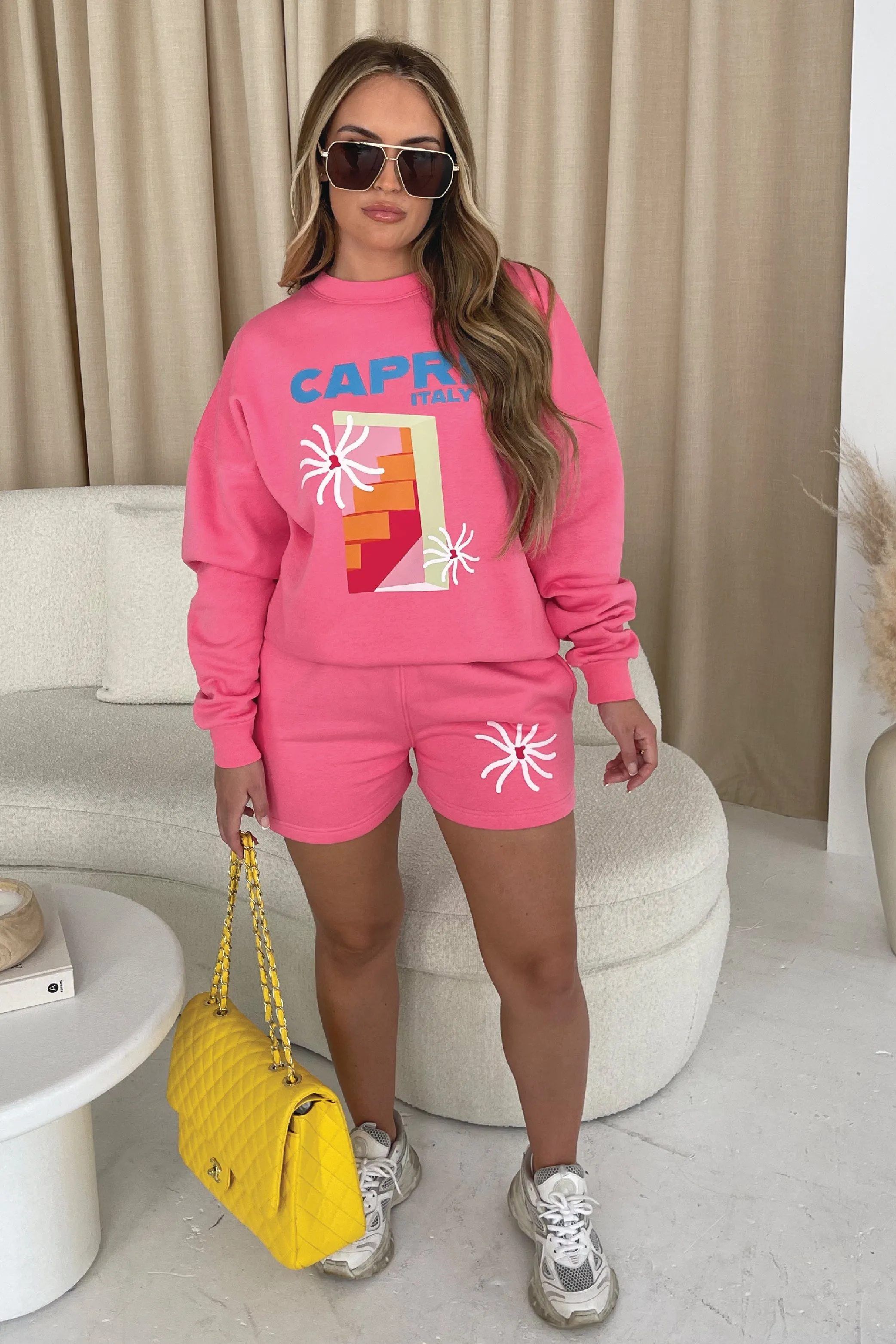 Capri Italy Pink Lemonade sweater shorts PREMIUM loungewear set