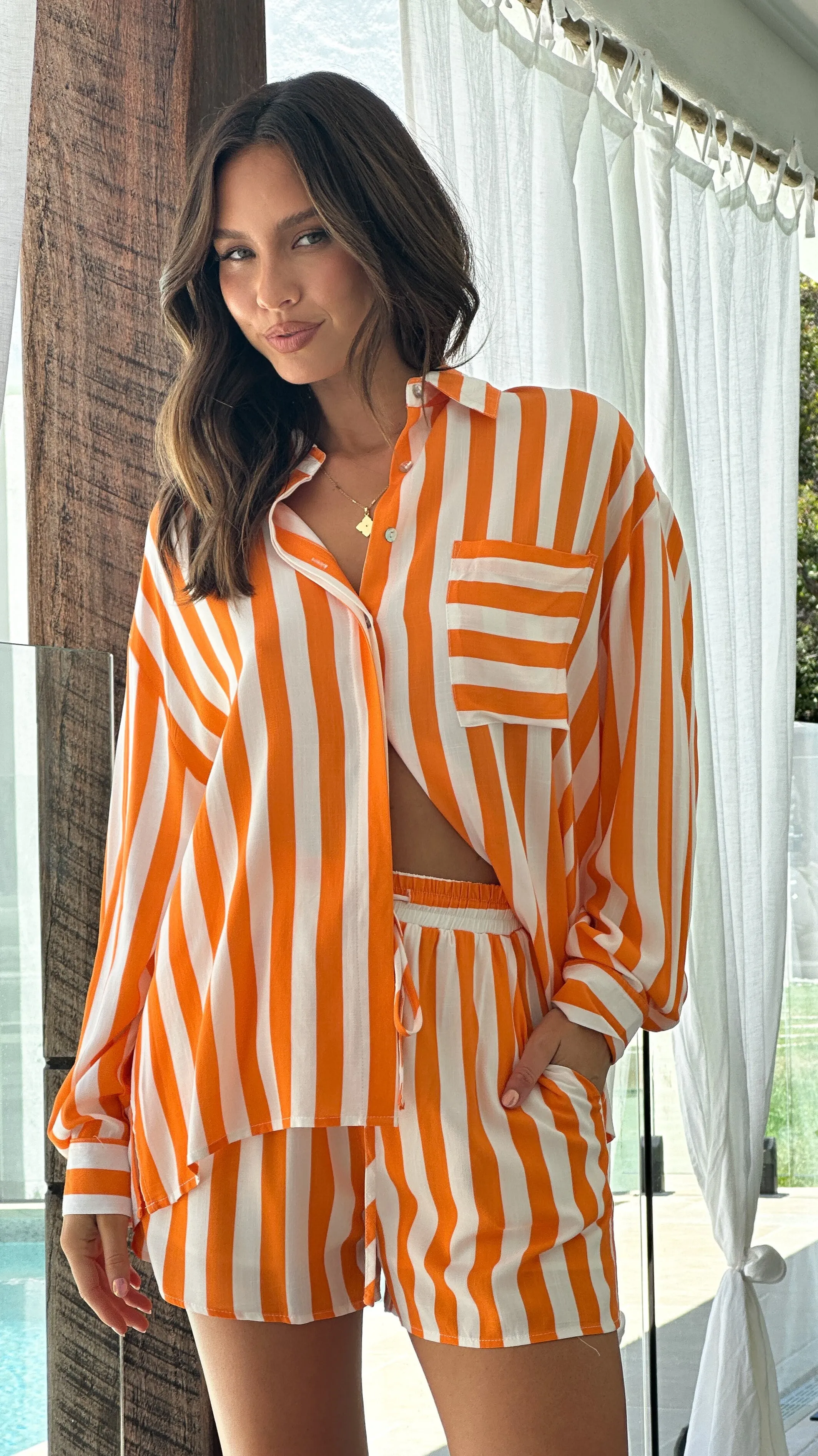 Capri Shorts - Orange/White