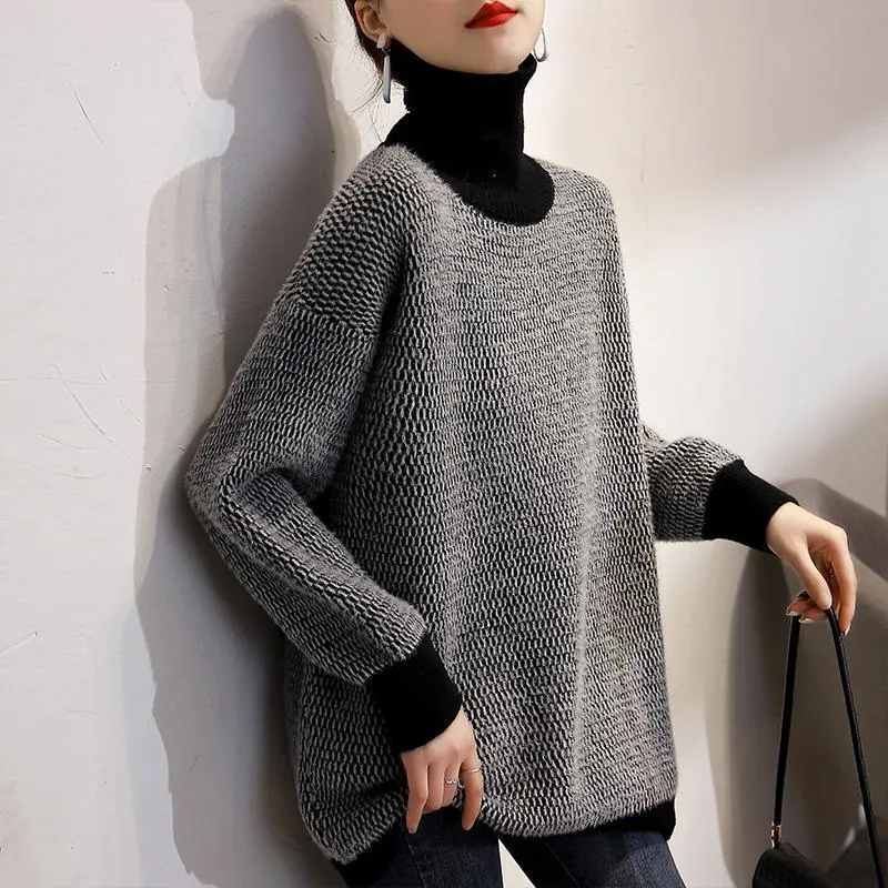 Cider Two Tone Turtleneck Sweaters - 2 Colors