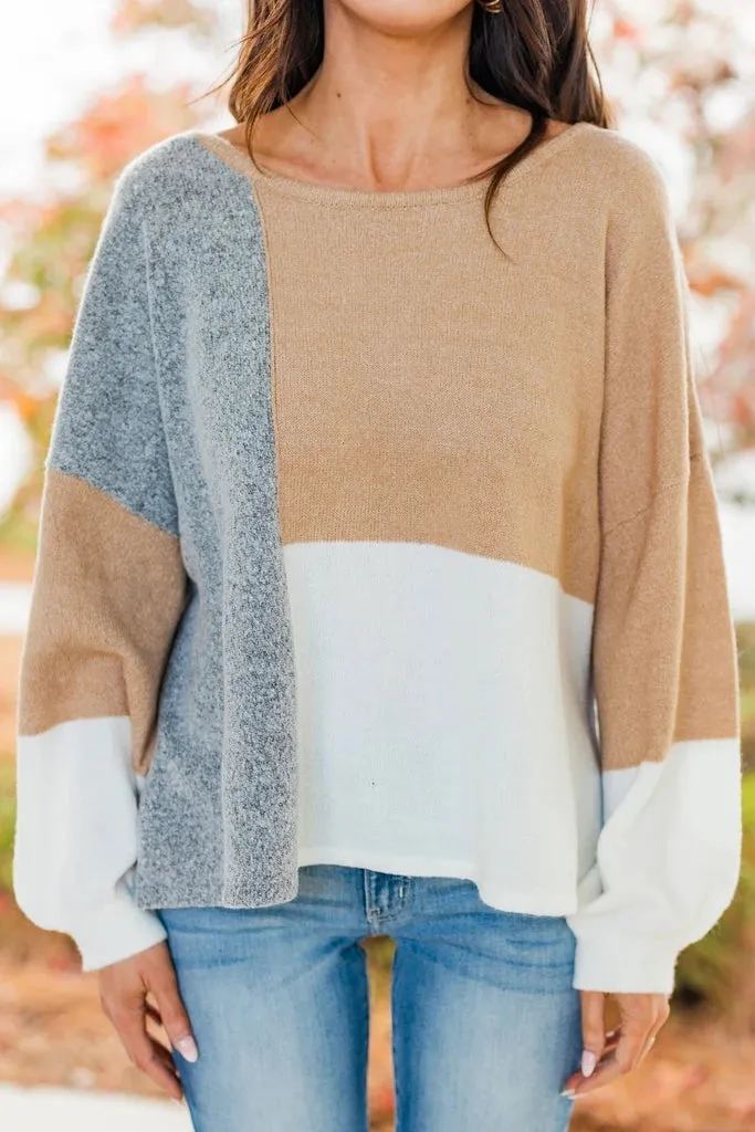 Color Block Tie Back Long Sleeve Patchwork Sweater Top