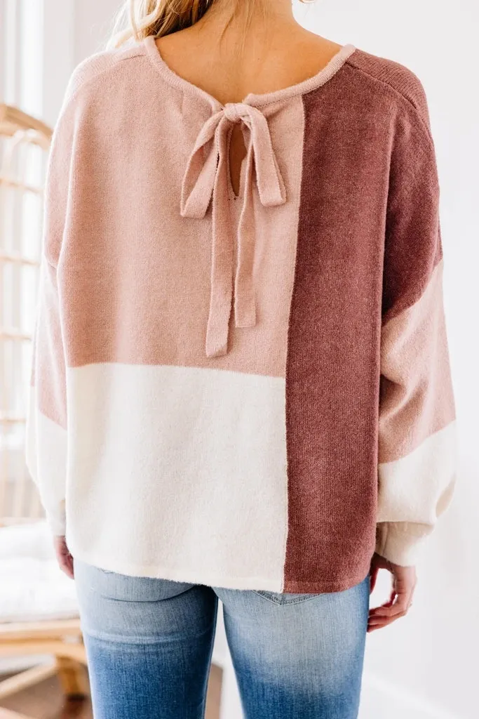 Color Block Tie Back Long Sleeve Patchwork Sweater Top