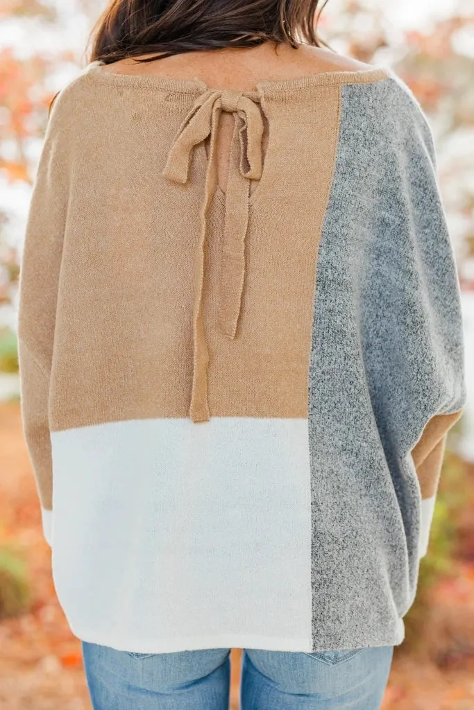 Color Block Tie Back Long Sleeve Patchwork Sweater Top