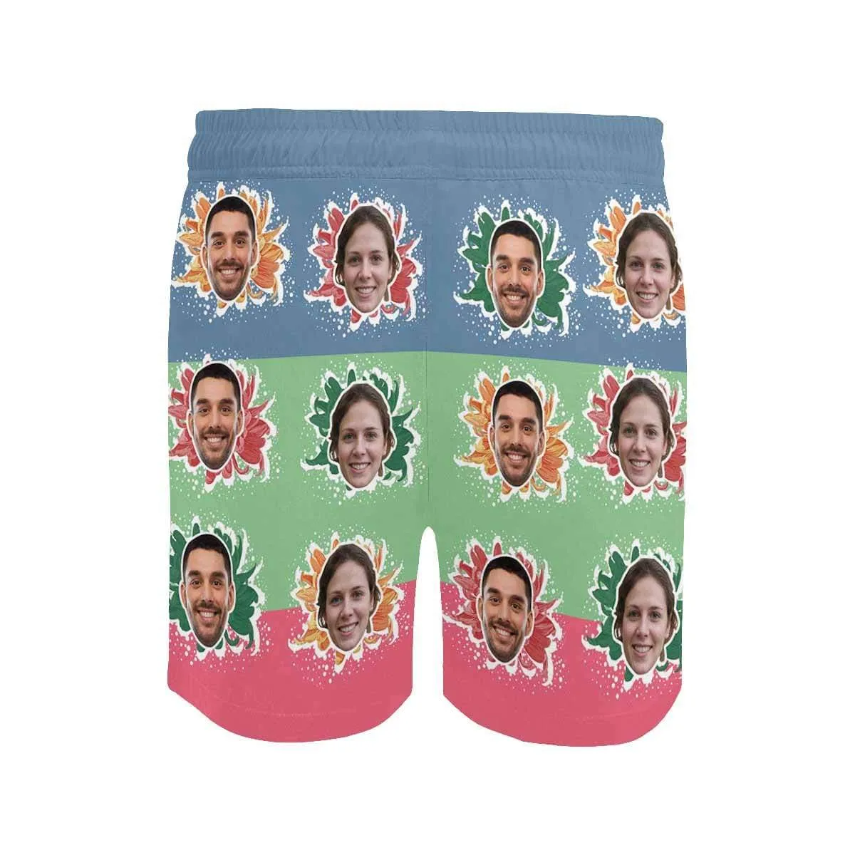 Custom Face Drawstring Swim Trunks Personalized Face Colorful Flowers Men's Quick Dry Swim Shorts Gift for Valentine's Day