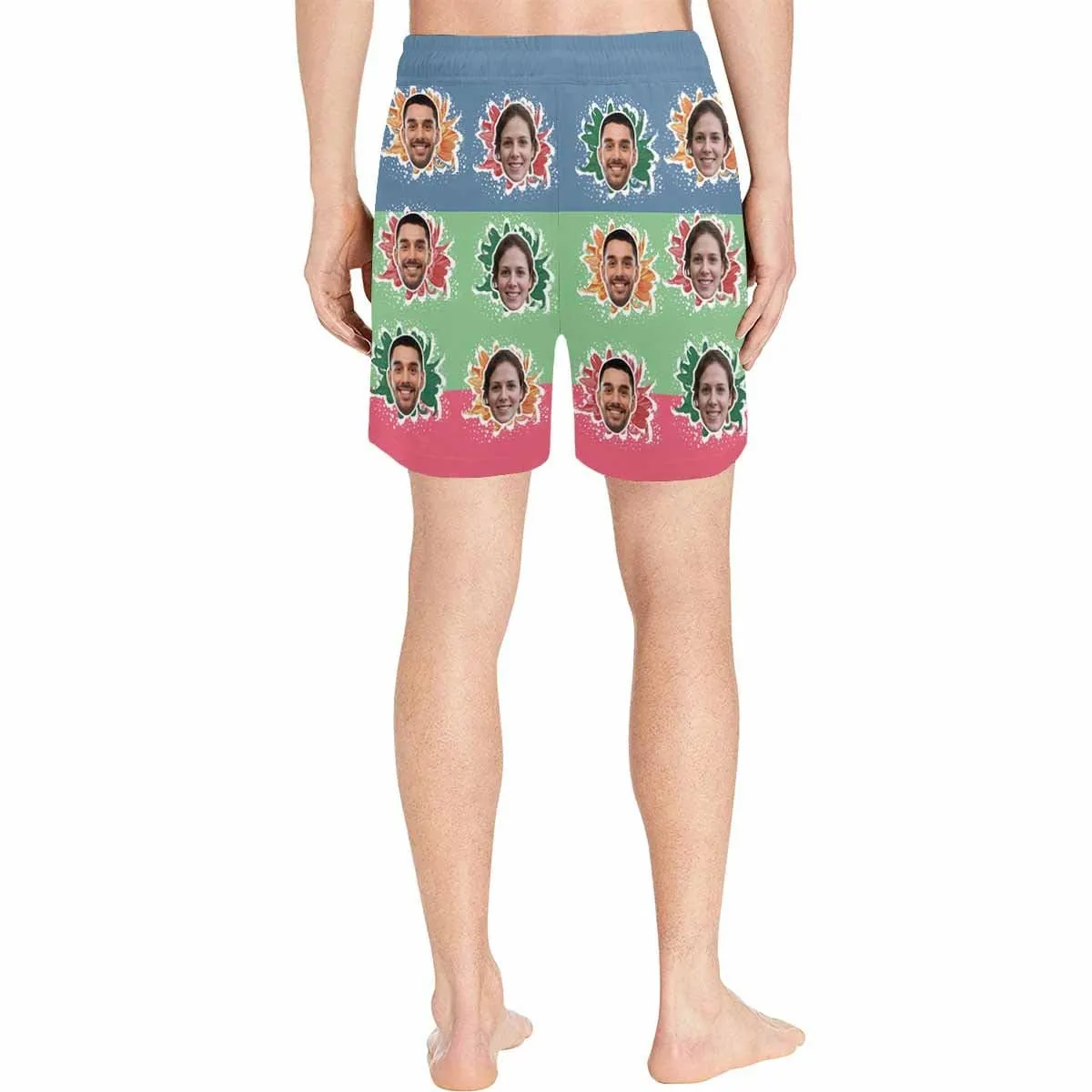 Custom Face Drawstring Swim Trunks Personalized Face Colorful Flowers Men's Quick Dry Swim Shorts Gift for Valentine's Day