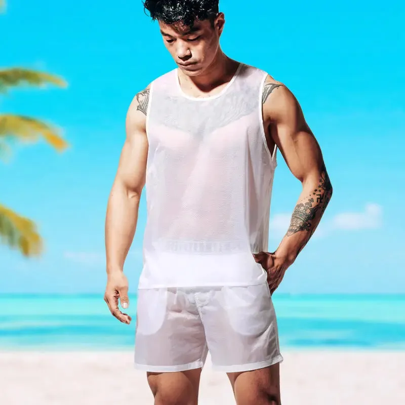 DESMIIT Mens Transparent Swim Shorts