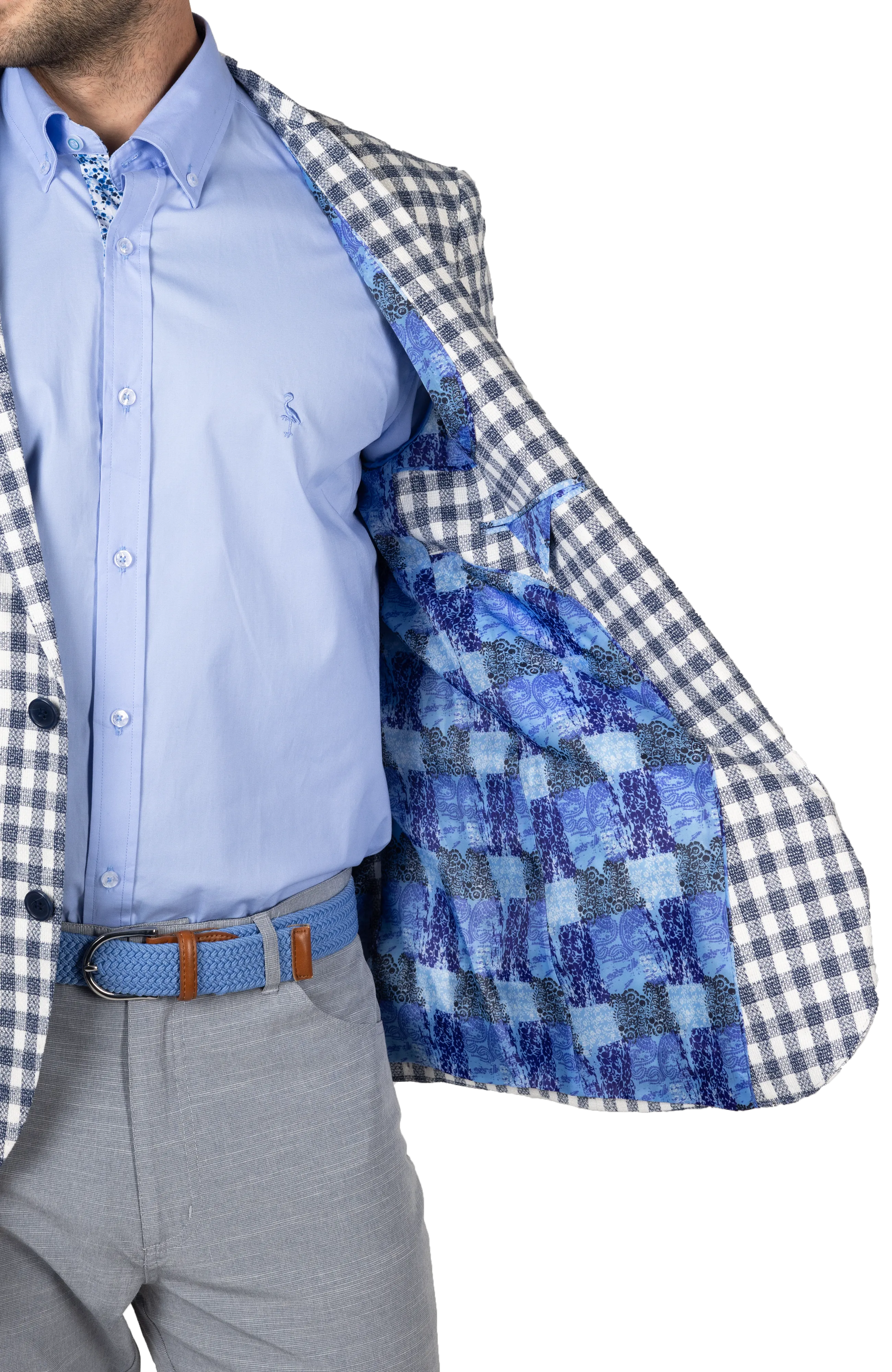 Ecru & Navy Textured Houndstooth Sport Coat