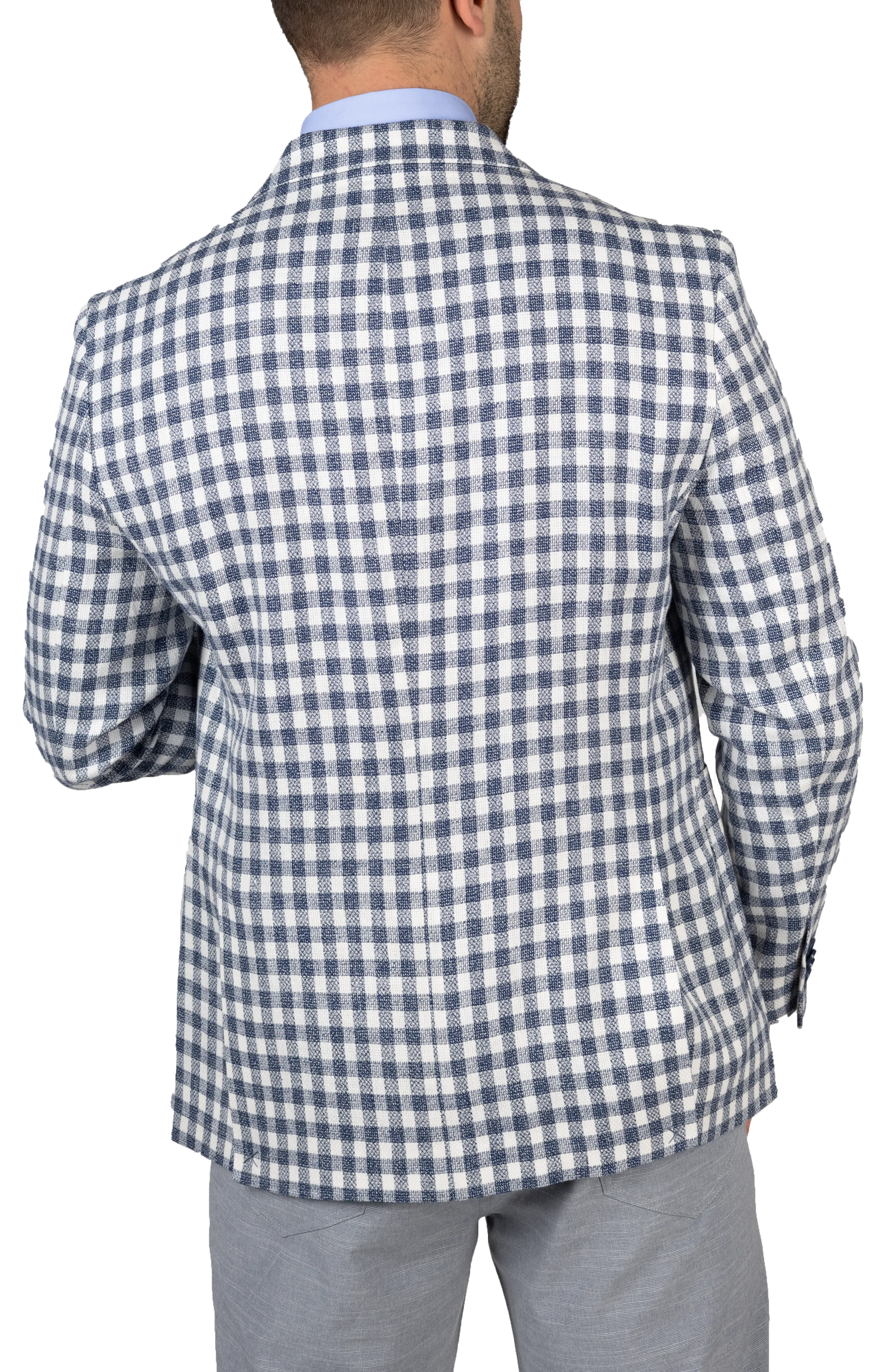 Ecru & Navy Textured Houndstooth Sport Coat